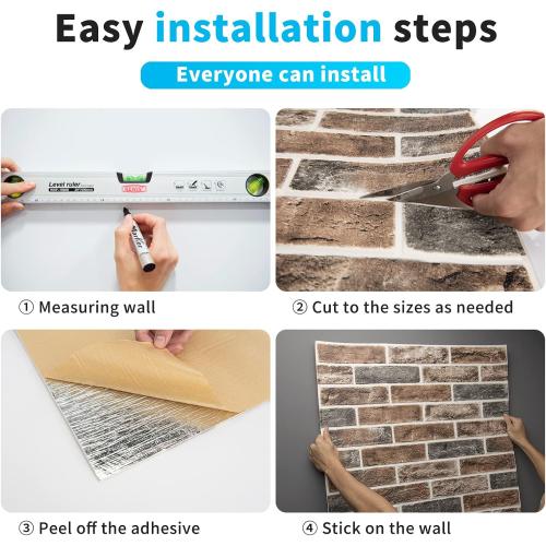 Art3d 10-Pack 52.5 Sq.Ft Faux Brick 3D Wall Panels Peel and Stick in Gray Brown, Self Adhesive Waterproof Foam Wallpaper for Bedroom, Bathroom, Kitchen