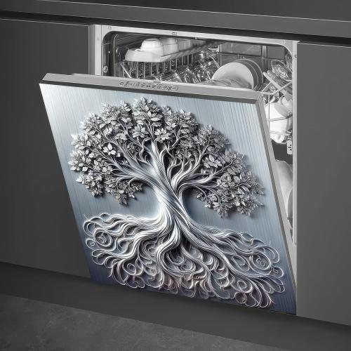 BlissYard Tree of Life Dishwasher Magnet Cover Skin Panel Magnetic Dishwasher Covers Decorative Sliver Metal of Life Front Door Magnet Cover Home Appliances Dishwasher Refrigerator Cupboard 23x26 Inch