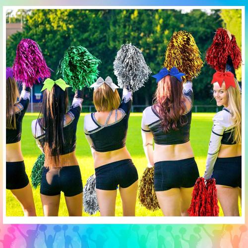 36 Pcs 10 Inch Cheerleading Pom Poms Bulk and 7 Inch Large Cheerleading Hair Bow for Girl Cheer Pompoms Accessories for Sport Events Dance Party Basketball Football Team