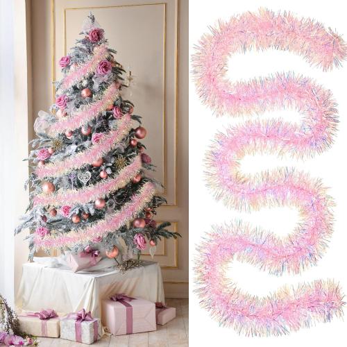 49.2 ft Pink Tinsel Garland Pink Glittering Decoration Metallic Garland for Valentine Birthday Wedding Party Easter Halloween Holiday Festivities Indoor Outdoor Home Christmas Decor Supplies