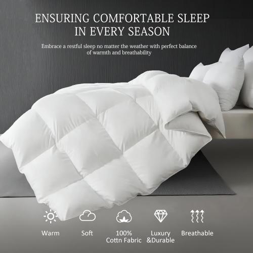 SHOUREN White Luxurious Goose Feather Down Fiber Comforter, All Season Hotel Collection Bed Comforter，Ultra Soft 100% Cotton Duvet Insert with Corner Tabs,