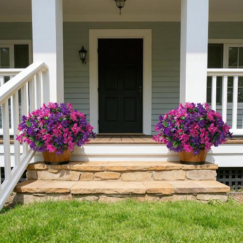 INSPRING Artificial Fake Flowers for Outdoors Fall Decoration, 3 Bundles Realistic Outdoor Faux Azalea Plants UV Resistant Silk Flowers for Outside Planter Patio Porch Garden Yard Home Decor