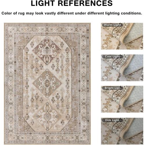 Rineflo-9'x12' Area Rugs,Machine Washable Rug for Living Room Dinner Room Bedroom,Bohemian Style Soft Non Slip Rug Carpet,Oriental Vintage Low Pile Large Area Rug(Brown, 9'x12')