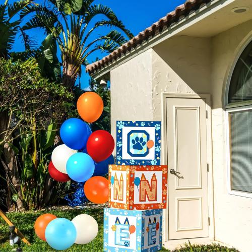 Lunmon 3 Pcs Blue Dog 1st Birthday Balloon Boxes Decorations