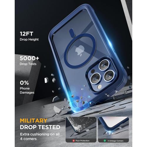 Size iPhone 12 Pro Miracase Magnetic for iPhone 12 Pro Max Case [Compatible with MagSafe] Full-Body Phone case with Built-in Glass Screen Protector& Camera Protector, Military Drop Proof 12 Pro Max Cover, Blue