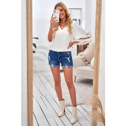 Size S LookbookStore Women's High Waisted Rolled Hem Distressed Jeans Ripped Denim Shorts
