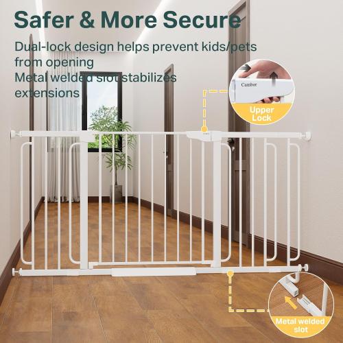 Cumbor 36.6-64 Extra Wide Baby Gate for Stairs, Dog Gates for Doorways, Auto-Close Pet Gate Indoor, Pressure Mounted Walk Through Safety Child Gate for Kids Toddler, Tall Pet Puppy Fence Gate, White