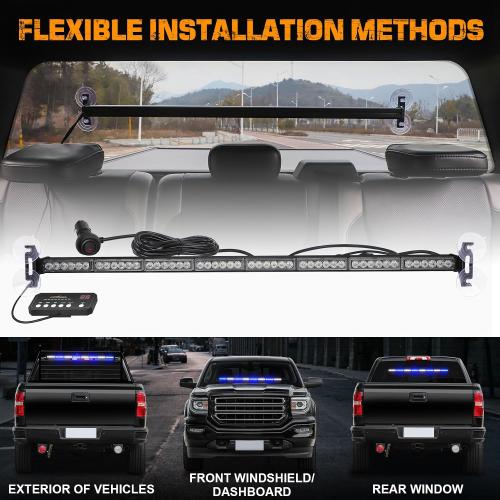XRIDONSEN 35 inch Blue White Traffic Advisor Light Bar 48 LED Emergency Strobe Lights Safety Warning Front/Rear Window Lights w/Display Controller for Police Firefighter Ambulance Vehicles Trucks