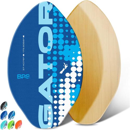 BPS New Zealand ‘Gator’ Skimboard with Colored EVA Grip Pad and High Gloss Clear Coat Wooden Skim Boards for Kids and Adults | Choose from 3 Sizes and Traction Pad Color
