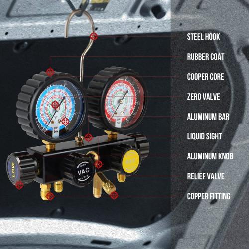 Lichamp HVAC Gauges with Hoses, AC Manifold Gauge Set R134A R410A R404A R22 Refrigerant Gauges