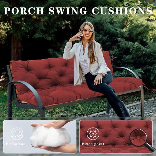 Porch Swing Cushions, Waterproof Outdoor Swing Cushions for Patio Furniture with Backresk, 2-3 Seater Thickened Patio Swing Replacement Cushion 60×40 (Wine Red)
