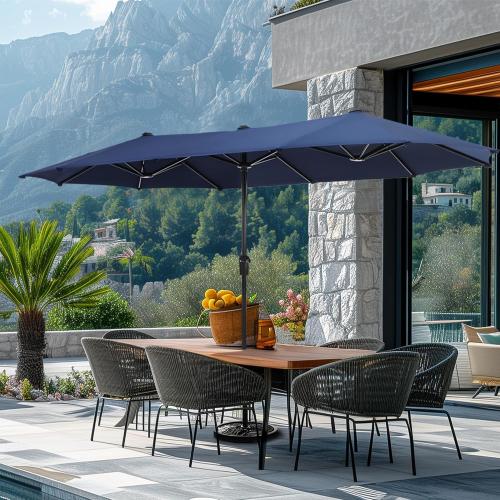 GREEN PARTY 13 ft Outdoor Patio Umbrella, Large Rectangular Table Umbrellas | Double-Sided, UV & Fade Resistant Canopy for Deck Poolside Garden Backyard, Market Umbrella with Crank & 1.5 Pole, Navy Blue