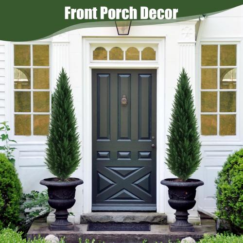 4FT Artificial Cedar Topiary Trees Set of 2 with Ground Spike, UV Resistant Fake Plants Bushes Shrubs, Faux Arborvitae Cypress Pine Privacy Tree for Outdoor Indoor Planters, Yard Porch Christmas Decor
