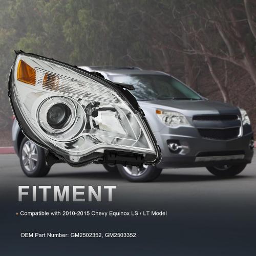 KUIPERAUTO Headlight Assembly Compatible with 2010-2015 Chevy Equinox Chrome Housing/Clear Lens/Amber Reflector OE style GM2502352, GM2503352 Driver & Passenger side replacement pair