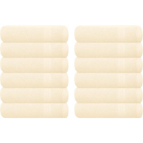 GLAMBURG Ultra Soft 12-Piece Washcloths Set 13x13-100% Ringspun Cotton - Durable & Highly Absorbent Face Towels - Ideal for use in Bathroom, Kitchen, Gym, Spa & General Cleaning - Ivory
