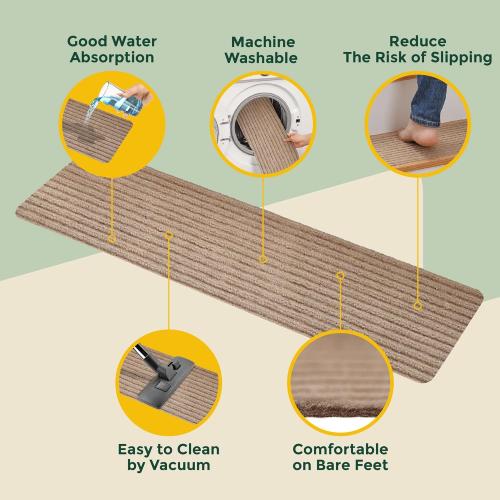 MBIGM 8 X 30 (15 in Pack) Non-Slip Carpet Stair Treads Non-Skid Safety Rug Slip Resistant Indoor Runner for Kids Elders & Pets with Reusable Adhesive - Cornstalk - Carpet Pads for Stairs