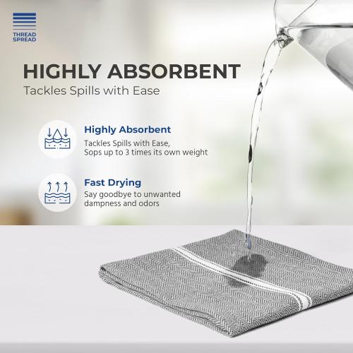 THREAD SPREAD Kitchen Towels Set - 100% Cotton Dish Towels for Kitchen - Pack of 6 Super Absorbent Hand Towel - Grey Tea Towel - Quick Dry & Soft Durable Dish Cloths - 15”x25”, Grey Chambray