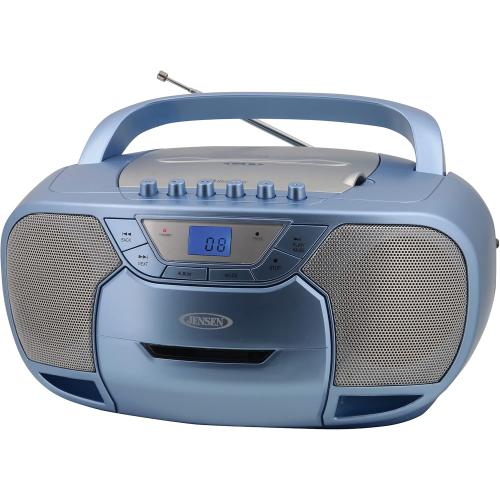 JENSEN CD-590-BL CD-590 1-Watt Portable Stereo CD and Cassette Player/Recorder with AM/FM Radio and Bluetooth (Blue)