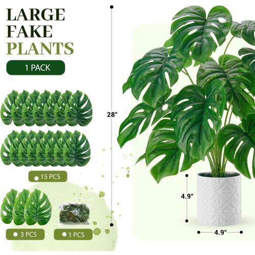 Der Rose Artificial Plants Indoor Large 28'' Fake Monstera Faux Potted Plants Indoor Tall for Home Farmhouse Bedroom Living Room Decor