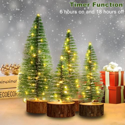 4 PCS Mini Christmas Trees, 4 Sizes Artificial Christmas Trees with 2 Modes LED String Lights Timer, Bottle Brush Trees Battery Powered Tabletop Tree Decoration (Warm White)