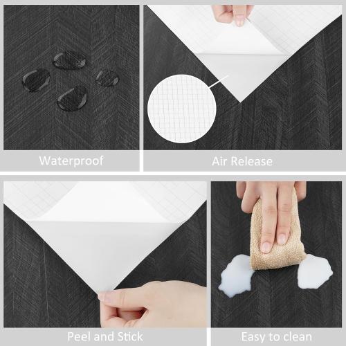 WESTICK Large Black Wood Wallpaper Peel and Stick Wood Grain Contact Paper 36x394 Wooden Wallpaper Self Adhesive Removable Wooden Vinyl Countertop Contact Paper for Kitchen Countertops Desk Cabinets