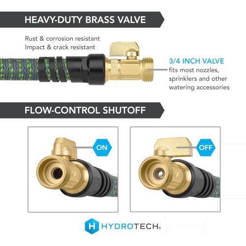 HydroTech 50 ft Expandable Garden Hose - Burst Proof & Lightweight, Flexible Water Hose with Durable Reinforced Latex Core & Solid Brass Fittings for Lawn, Garden, Car Washing