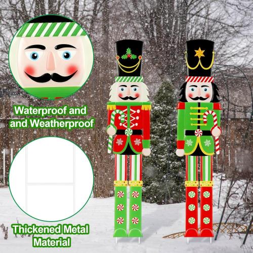 Gisafai 2 Pcs 6ft Large Metal Christmas Nutcracker Outdoor Decoration, Giant Nutcracker Yard Sign with Stakes, Christmas Yard Decor for Pathway Lawn Walkway Holiday Party