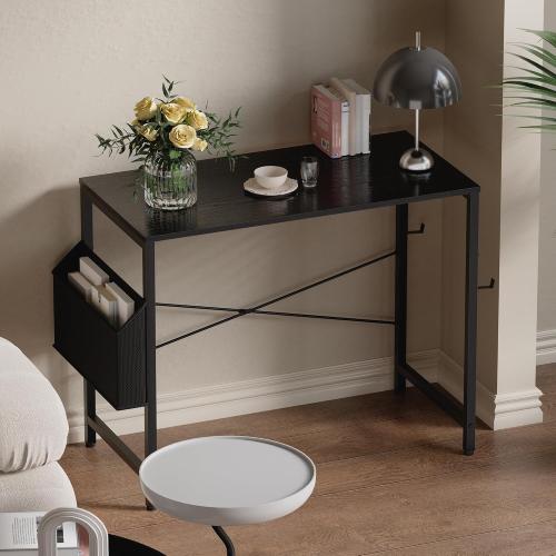 Pamray 32 Inch Computer Desk for Small Spaces with Storage Bag, Home Office Work Desk with Headphone Hook, Small Office Desk Study Writing Table