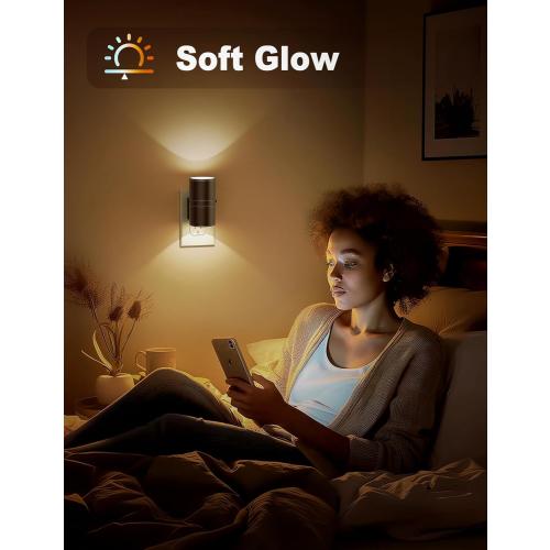 Night Lights Plug into Wall, Dimmable Night Light Plug in, Modern Night Lights with Dusk to Dawn Light Sensor, Soft White 3000K, 0-100LM Adjustable Brightness Nightlight for Hallway Bedroom, 2 Pack