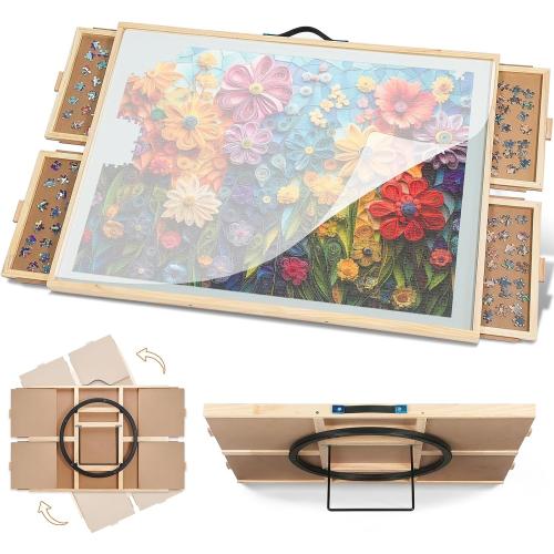 1500 Pieces Tilting & Rotating Puzzle Board, 34.25 × 25.2, Portable Jigsaw Puzzle Table for Adults with 4 Drawers & Protective Cover, Ideal Gift for Mum