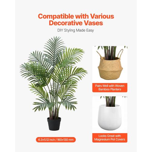 VEVOR Artificial Areca Palms 4 ft, 2 Pack Fake Palm Tropical Plants with White Tall Planter, Faux Floor Silk Plant in Pot, Large Tree for Home Office Living Room Decor House Warming, Indoor Outdoor