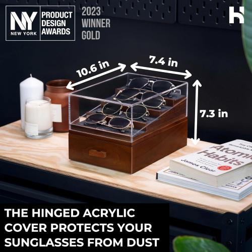 Holme & Hadfield Premium 6-Slot Sunglasses Organizer – Beautiful 360° Views – Handcrafted Wooden Sunglasses Display Case for Multiple Glasses – Luxurious Birthday Gift