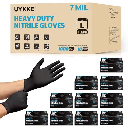 HEAVY DUTY 7 Mil Nitrile Black Gloves Disposable Latex Free Rubber Latex Cleaning Mechanic Food Prep Gloves 1000PCs