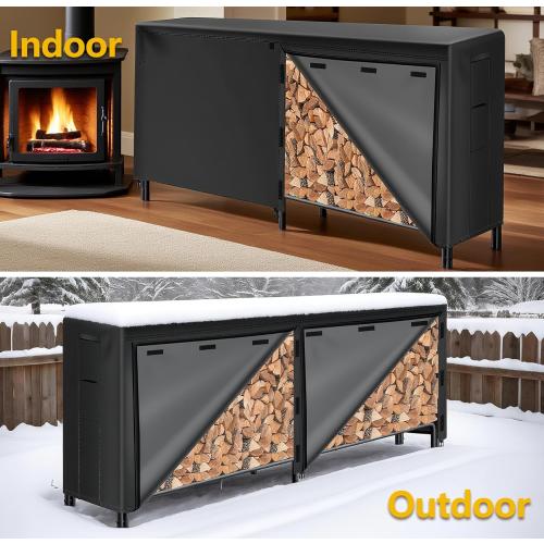 Amagabeli 8ft Firewood Log Rack with Cover Outdoor Heavy Duty Firewood Rack With Weather Resistant 600D Oxford Fabric Cover Indoor Outdoor Wood Racks for Fire Wood Holder