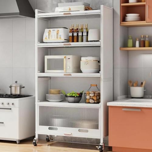 5-Tier Kitchen Storage Cabinet,Microwave Stand,Freestanding Kitchen Bakers Rack with 4 Rolling Casters,for Dining Room, Living Room and Study (White, 12.6X 27.6 x 57.3)