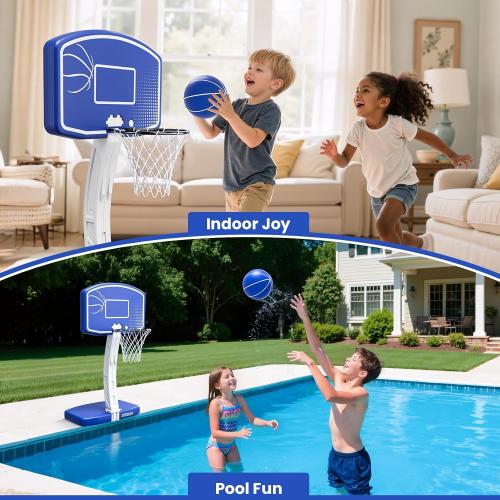 Large Pool Basketball Hoop Poolside, Swimming Pool Basketball Game for Inground Pools, Water Basketball for Pool with 2 Balls and Pump, Summer Outdoor Toys for Kids Teens Adults