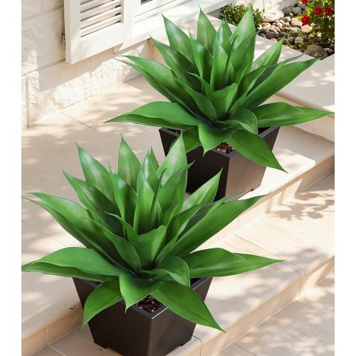Ivydale Artificial Outdoor Plants, 2 PCS 28 Artificial Agave Plant for Outdoors Outside UV Resistant Large Fake Plants Realistic Greenery for Planter Porch Patio Yard Garden Indoor Decoration