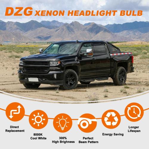 DZG D5S HID Headlight Bulbs for 2016 2017 2018 Chevy Silverado 1500 WT LS LT 2015-2018 GMC Sierra 1500 2500 3500 HD, 8000K Cool White 35W Metal Base Xenon Replacement High Low Beam Bulb, Pack of 2