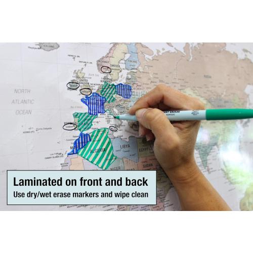Laminated World Odyssey Map Poster | Executive Style Map | Includes The Most Legible Location Labels | 36” x 24” | Shipped Rolled in a Tube, Not Folded | Great for The Home or Classroom