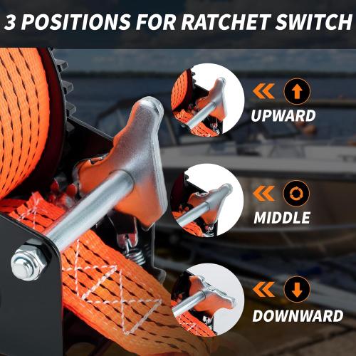 AC-DK 1600lbs Heavy Duty Boat Trailer Winch with 26FT Strap, 2-Way Ratchet & 4:1 Gear Trailer Winch, Portable Hand Crank Winch for Boat, Truck, Trailer, RV, ATV, Jet Ski
