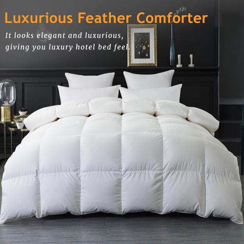 ELNIDO QUEEN® Feather Down Fiber Comforter King Size - All Season White Fluffy Duvet Insert - Luxurious Hotel Bedding Comforter with Corner Tabs - Ultra Soft 100% Cotton Cover, 106x90 Inch