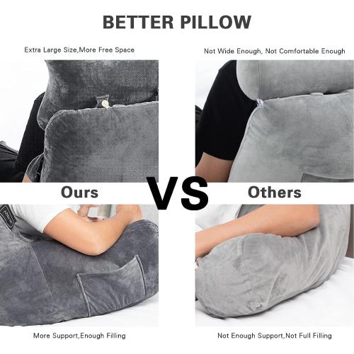 SLIGUY Reading Pillow Extra Large 31 Bed Rest Pillow with Detachable Neck Roll for Sitting in Bed or Couch Adult Back Pillow for Watching TV/Gaming/Relaxing