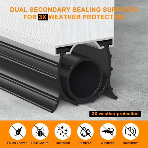 Garage Door Seals Bottom Rubber, 3-Sided Weatherproof Seal, Three Layers of Protection Available. Garage Door Bottom Seal 20 Ft, Garage Door Bottom Weather Seal. Easy to Install (Black)