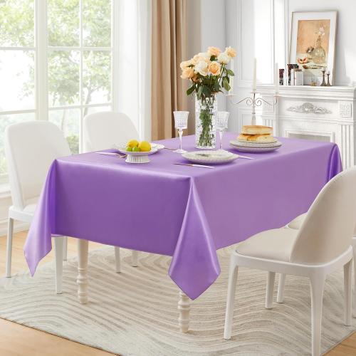 1 Pack Satin Table Cover Rectangle Silkly Soft Table Cloth, Satin Dining Table Cloths for Wedding Banquet Table Decoration, Dining Room, Indoor and Outdoor Use, 60 x 84 Inches, Light Purple
