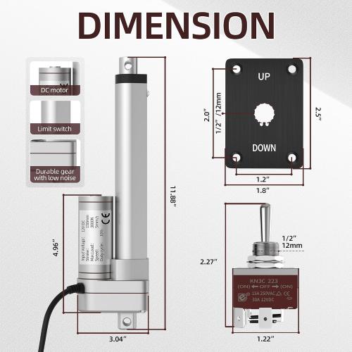 Linear Actuator 12V with Controller 6 3000N/660lbs Stroke Electric Actuator 5mm/s Motion Actuator Heavy Duty with Reverse Polarity Switch Controller