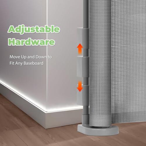 96 Inch Wide Reinforced Retractable Dog Gate with Support Rods - Prevent Crawling Under, Extra Long Retractable Baby Gate Large Dog Gate Indoor/Outdoor Retractable Pet Gate, Gray