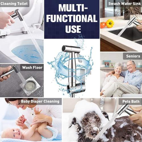 New Version Handheld Bidet Sprayer for Toilet, Premium Stainless Steel Bathroom Bidet Sprayer Set, Baby Cloth Diaper Sprayer with Superior Complete Spray Hoses Kit, Support Wall or Toilet Mount