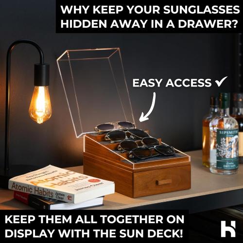 Holme & Hadfield Premium 6-Slot Sunglasses Organizer – Beautiful 360° Views – Handcrafted Wooden Sunglasses Display Case for Multiple Glasses – Luxurious Birthday Gift