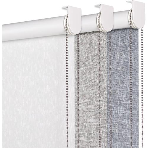 Grey 72x28 Persilux 100% Blackout Roller Shades Striped Jacquard Blinds for Windows (72 H x 28 W, Grey) Thermal Insulated Fabric UV Protection Privacy Window Shades for Home Office, Easy to Install