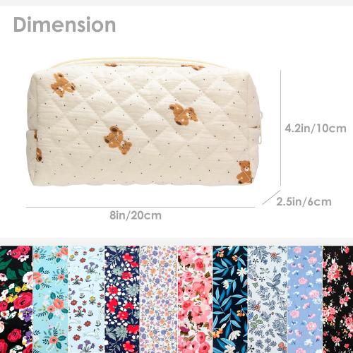 PAZIMIIK Vintage Quilted Makeup Bag Cosmetic Pouch for Brushes Pencils and Travel Make Up Accessories for Women and Girls Bear Beige